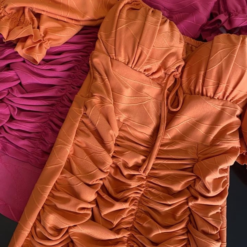 Elegant Orange and Pink Ruched Mini Dress